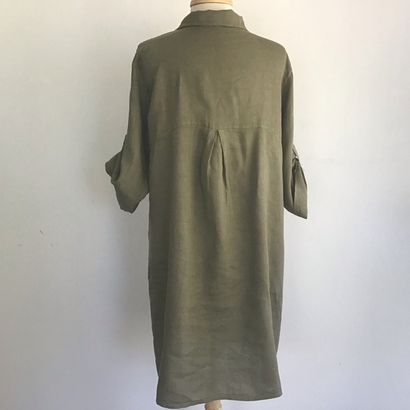 Linen Made in Italy Green Roll tab Sleeve Lagenlook Tunic Dress  Elena B… - Picture 7 of 9
